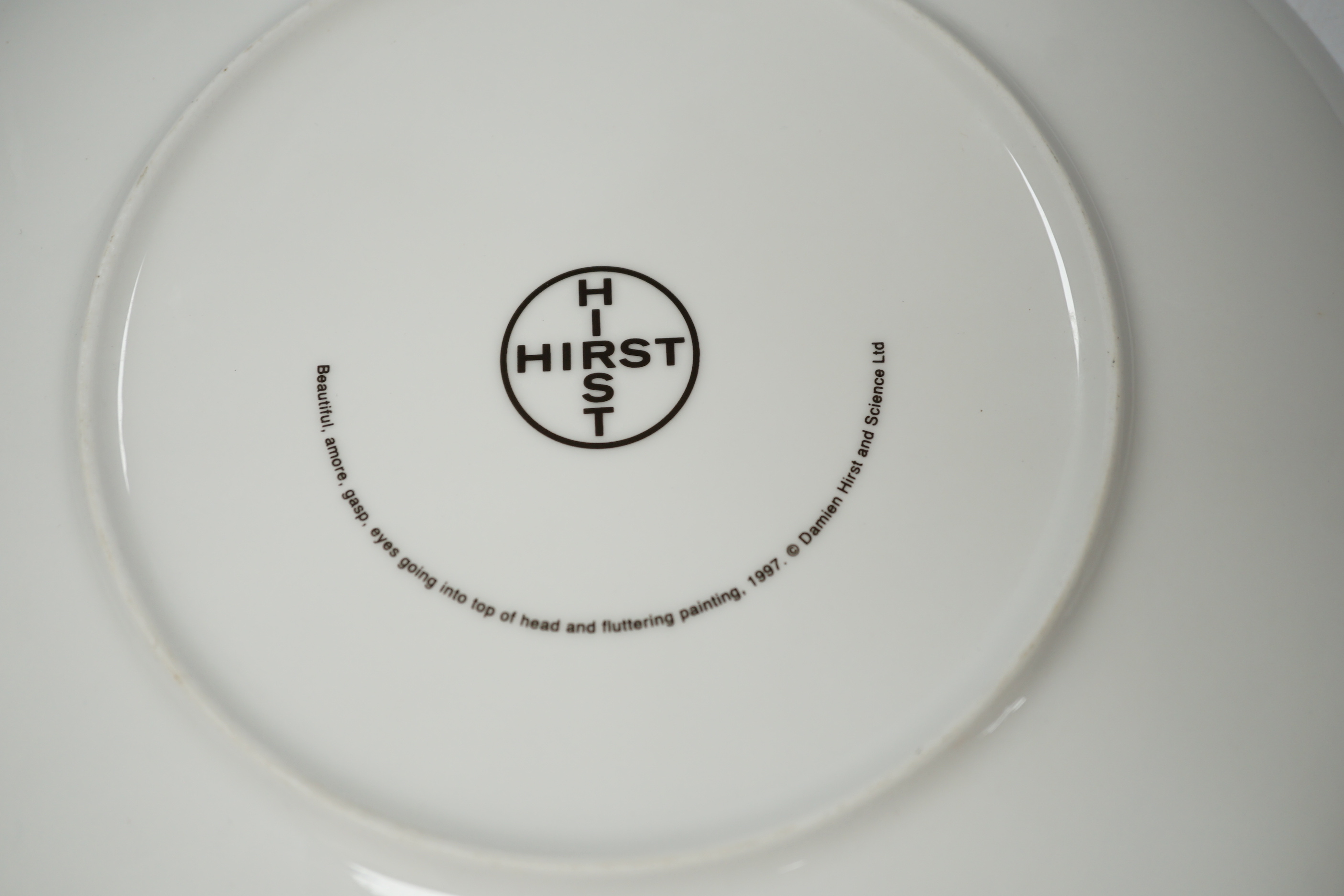 Spin plate by Damien Hirst, transfer print on bone china of 1997 painting, released in 2012, 26.7cm